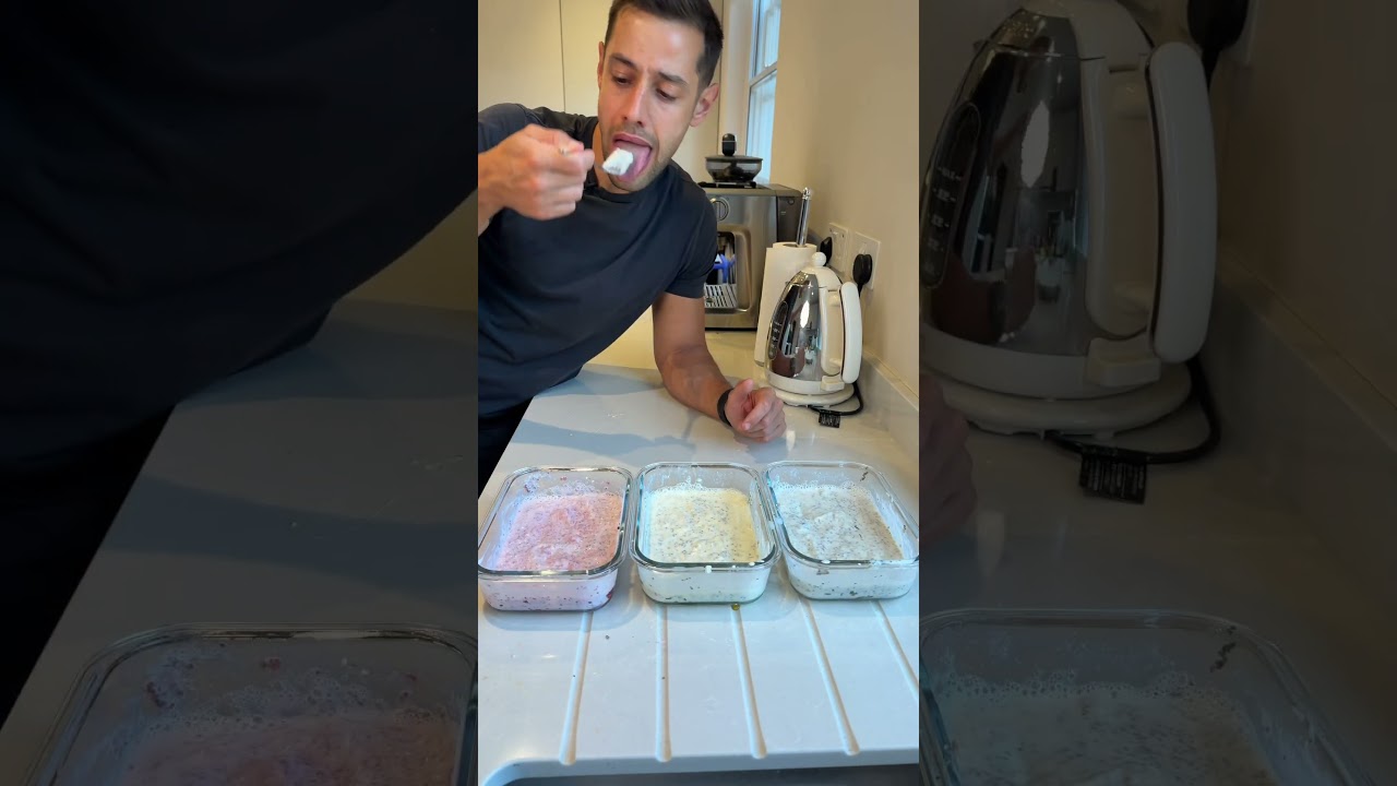 🥘 Кремовая овсянка с высоким содержанием белка, семенами чиа и фруктами