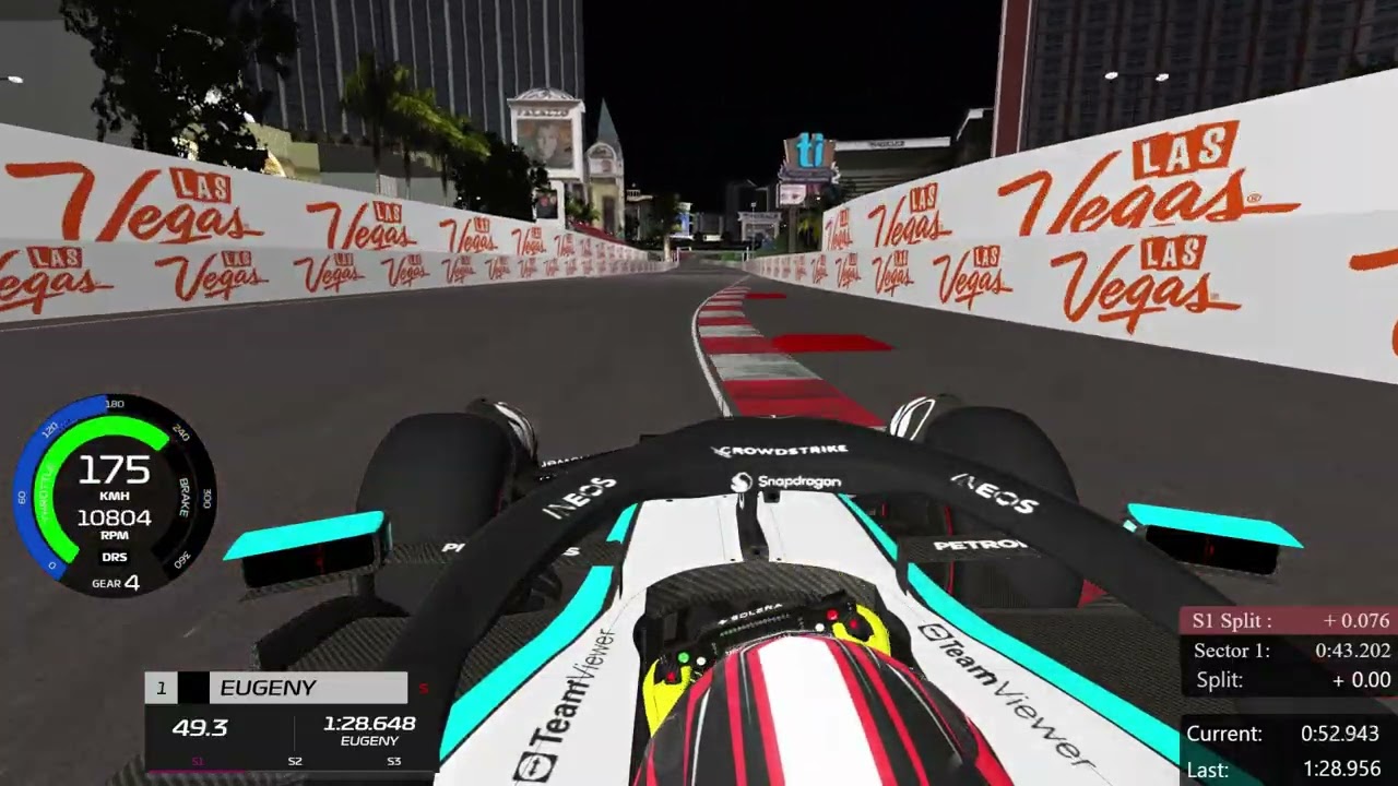 rFactor 2 F1 2025 Las Vegas Mercedes W16 hot lap (Las Vegas Strip Circuit) 