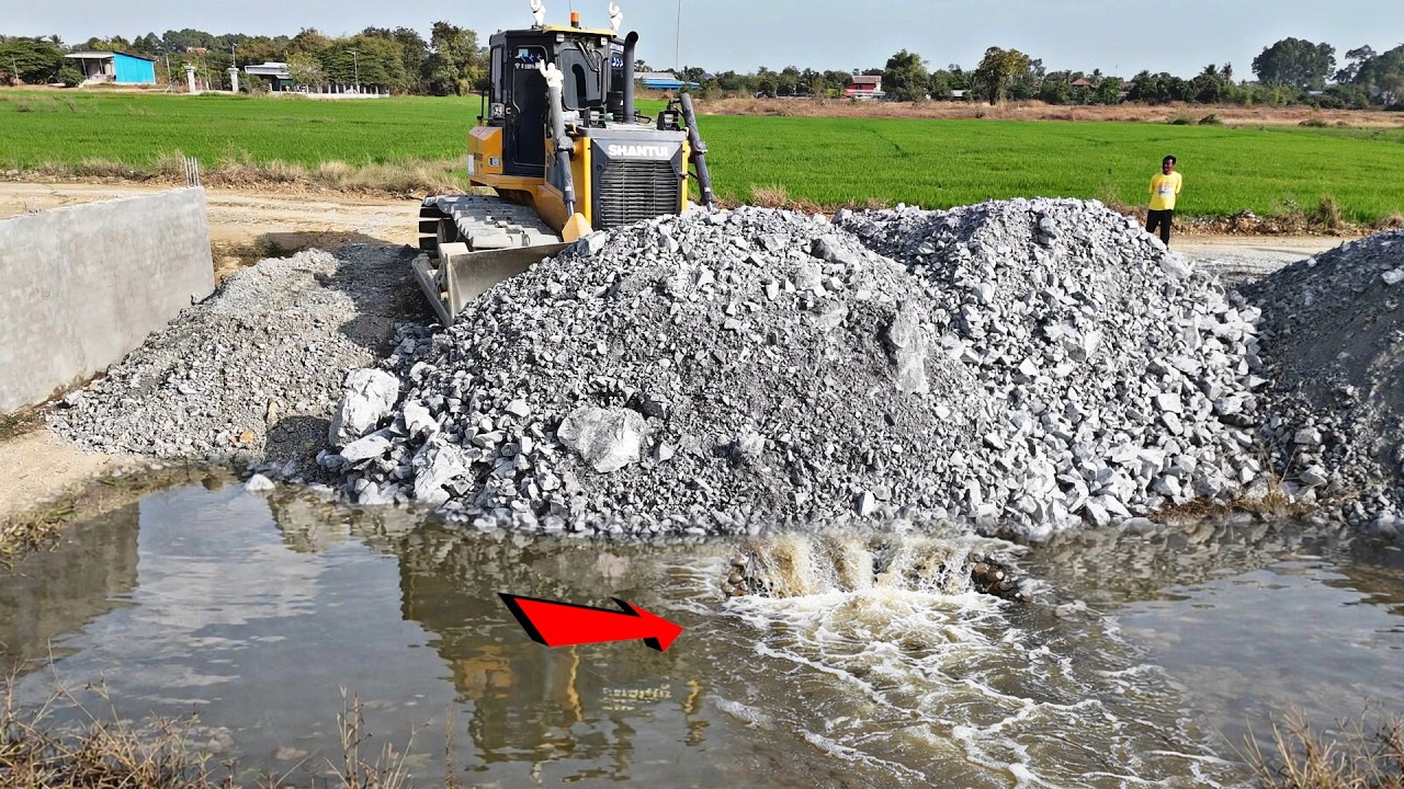 Greatest Action! Opening New Project Transforming Land By Fill Up Stone level Dozer Pushes Stone