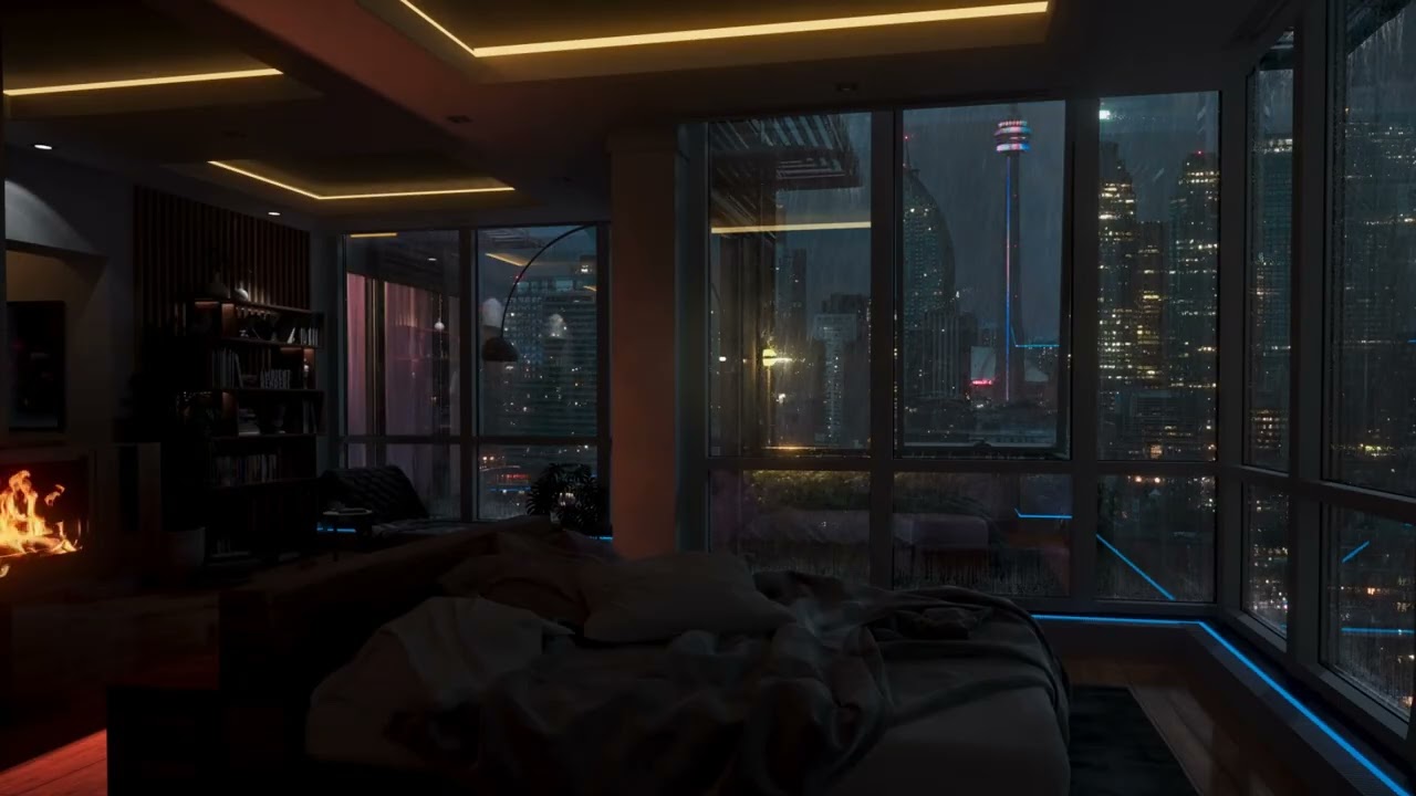 Rainy Night City View – Cozy Room Ambience for Deep Relaxing Sleep
