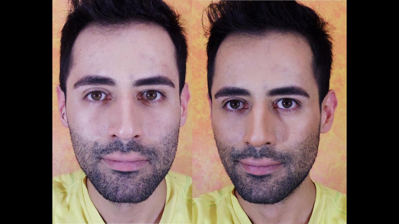 bronceado y contouring para hombre con maquillaje.