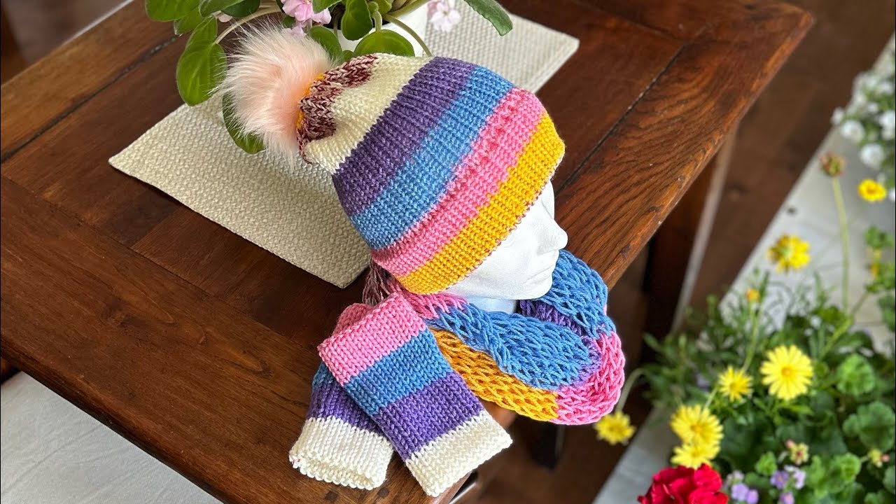 One Yarn Cake ~ Three Projects! Scarf Is Joined AS A TUBE! SINGLE Layer Beanie & Fingerless Mitts