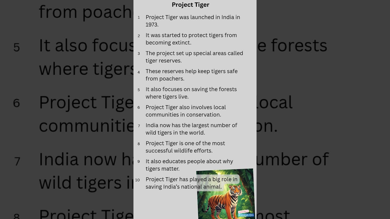 10 Lines Essay on Project Tiger | Short Speech