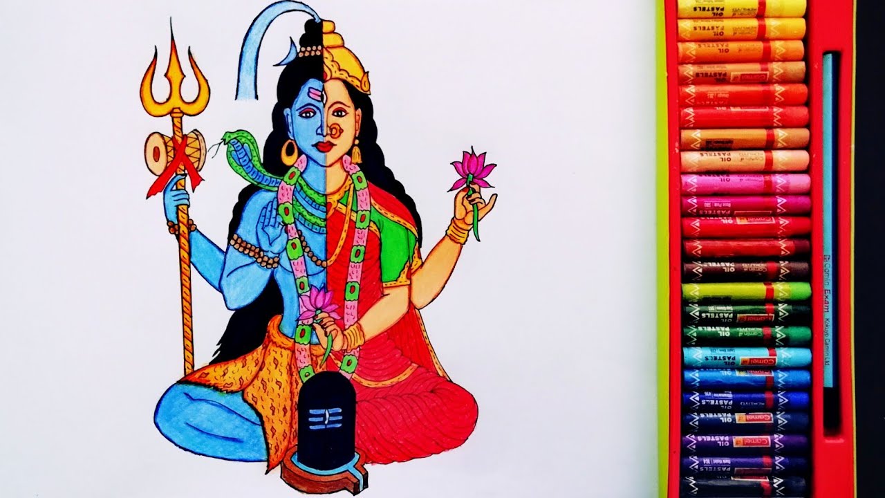 Painting Of Ardhanarishvara Shiva Shakti | Drawing Of Lord Shiva and Parvati Mata | By Drawing Art
