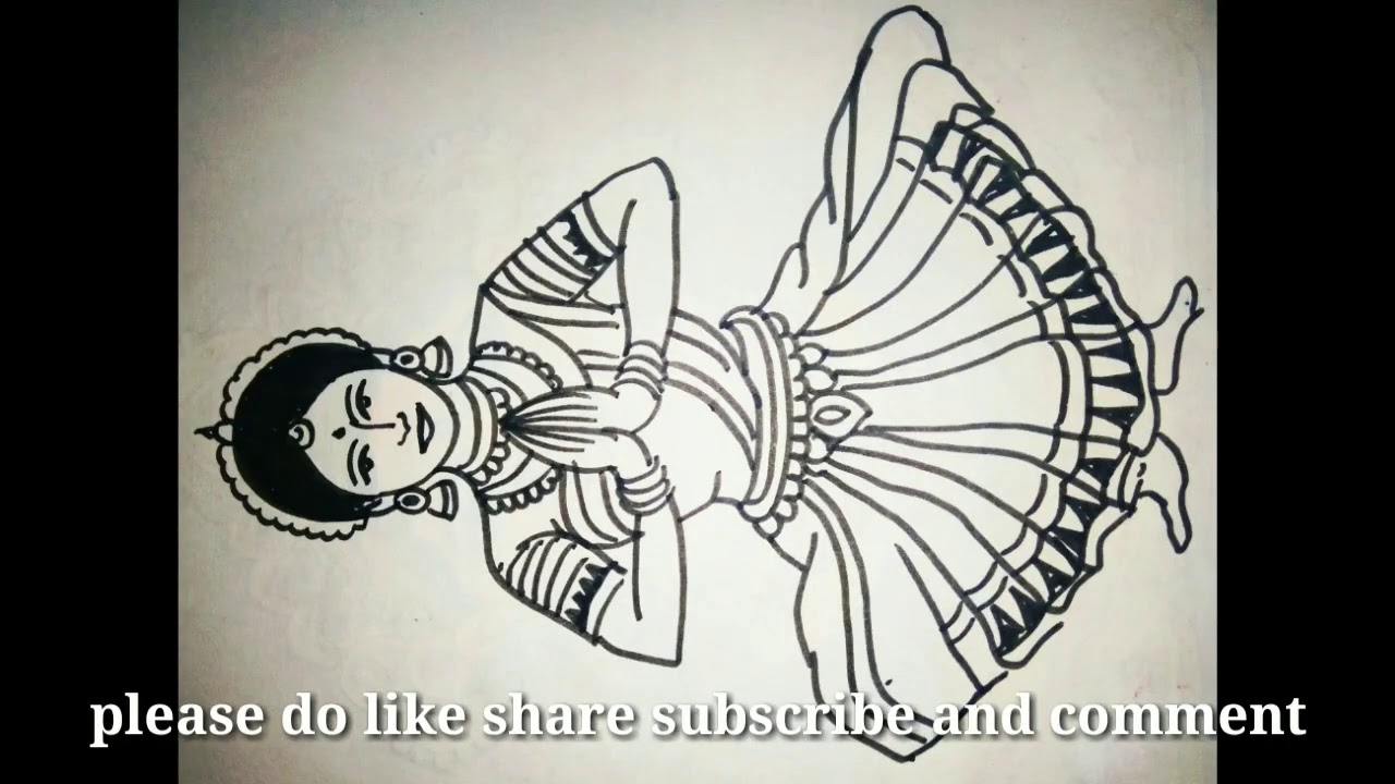 How to draw a Bharatanatyam dancer easily using black sketch pen only