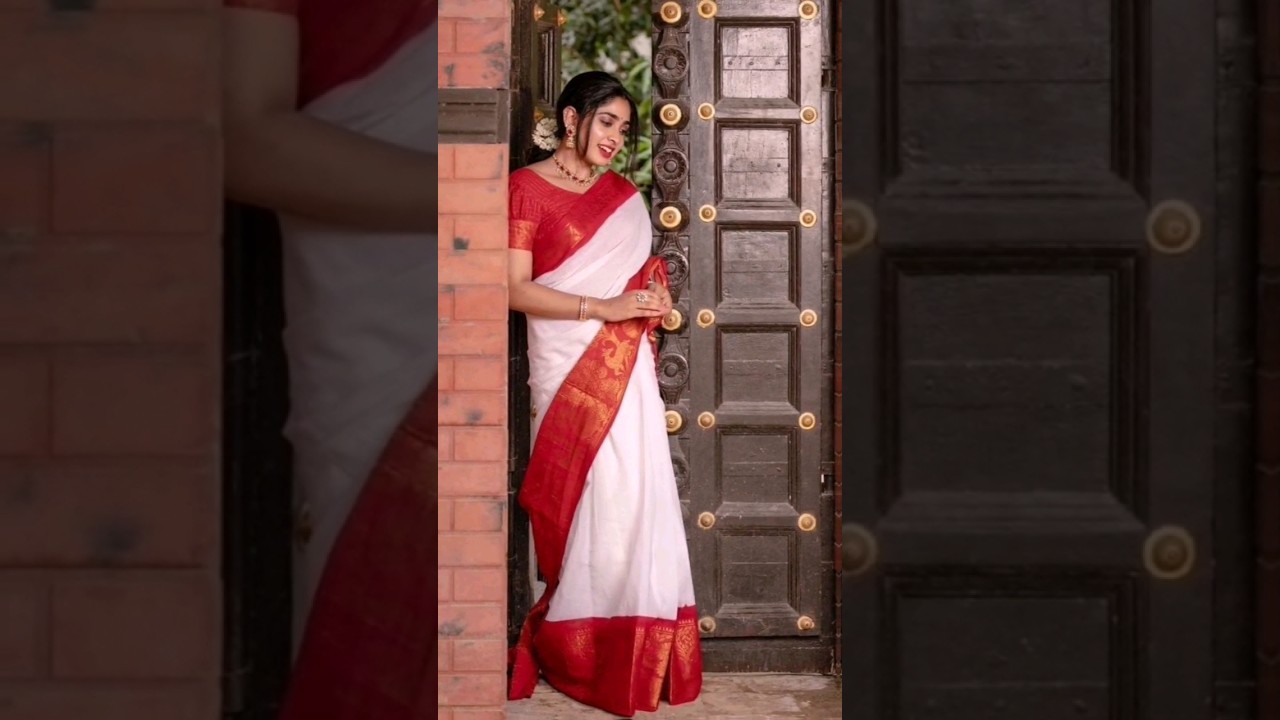 white Saree with Red Border #saree #sareelove #ethnicwear #festivevibes #durgapuja #shortsvideo