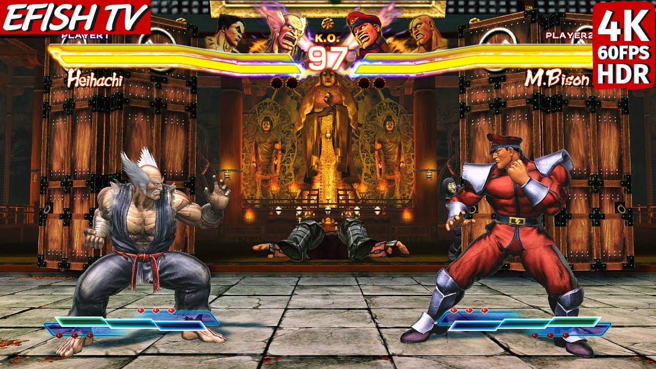 Хейхати и Казуя против М. Бизона и Сагата (самый сложный ИИ) — Street Fighter X Tekken