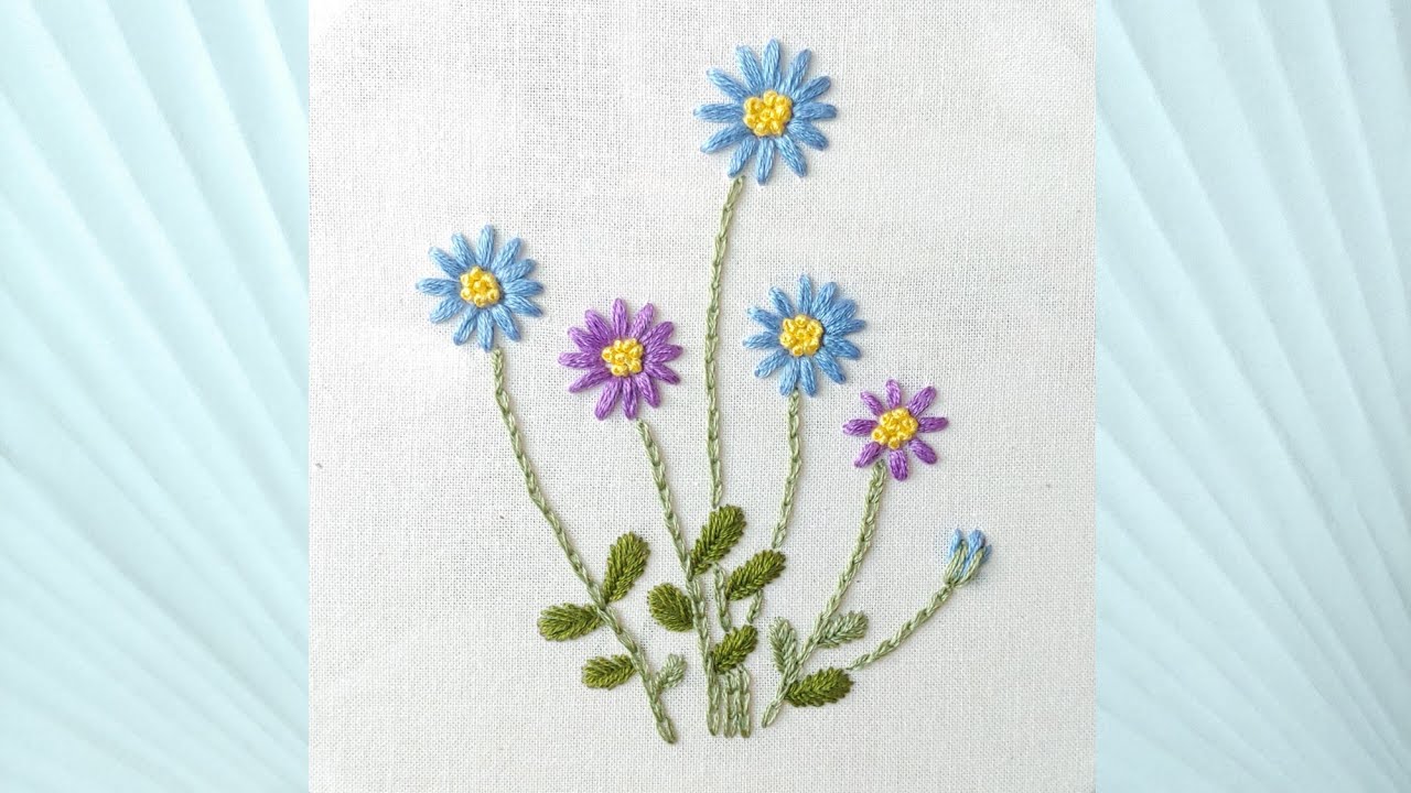 [프랑스 자수]블루 데이지 꽃자수 Blue Daisy Flower Embroidery / 야생화 자수 / 도안제공 Provide design