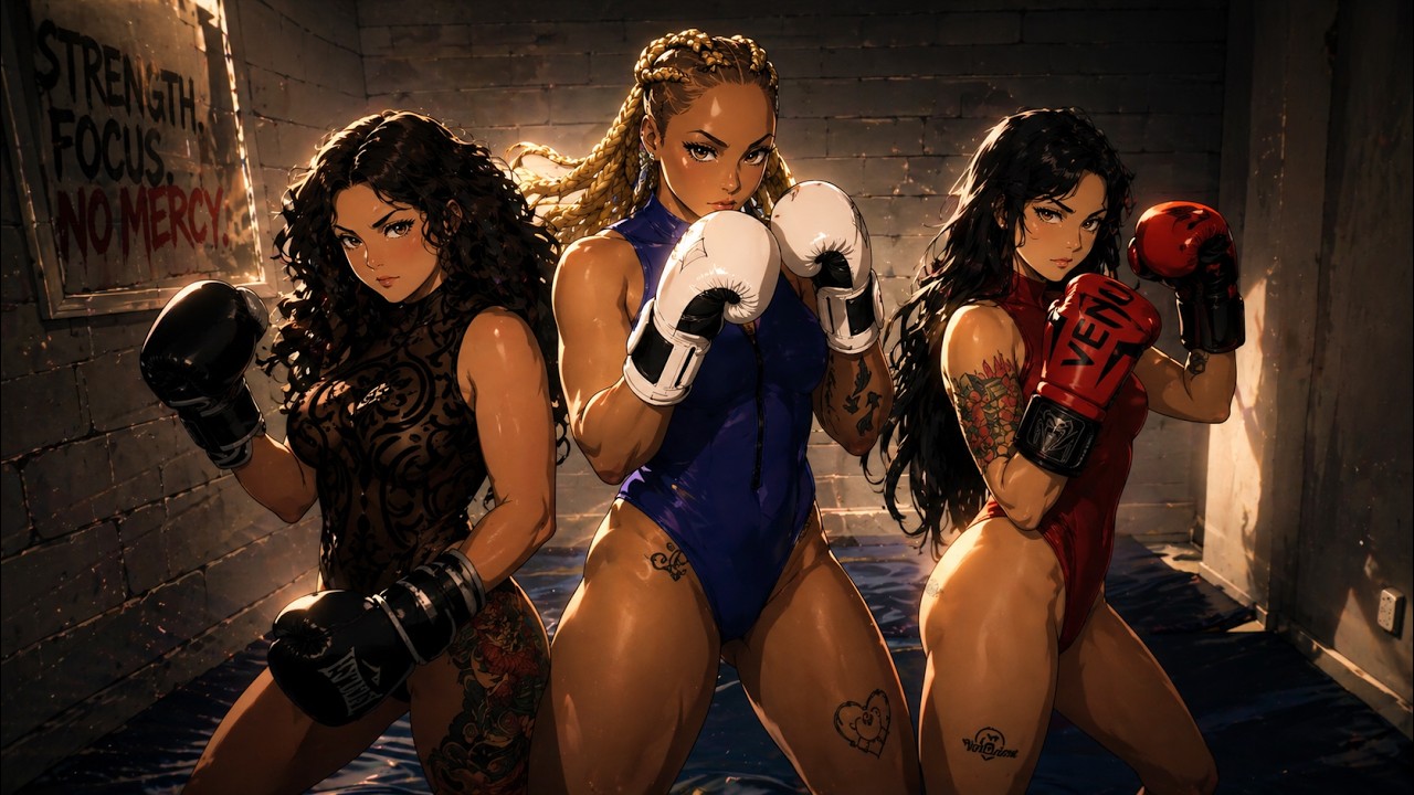 2 vs 1: Amazon woman boxing 2 smaller women at the same time