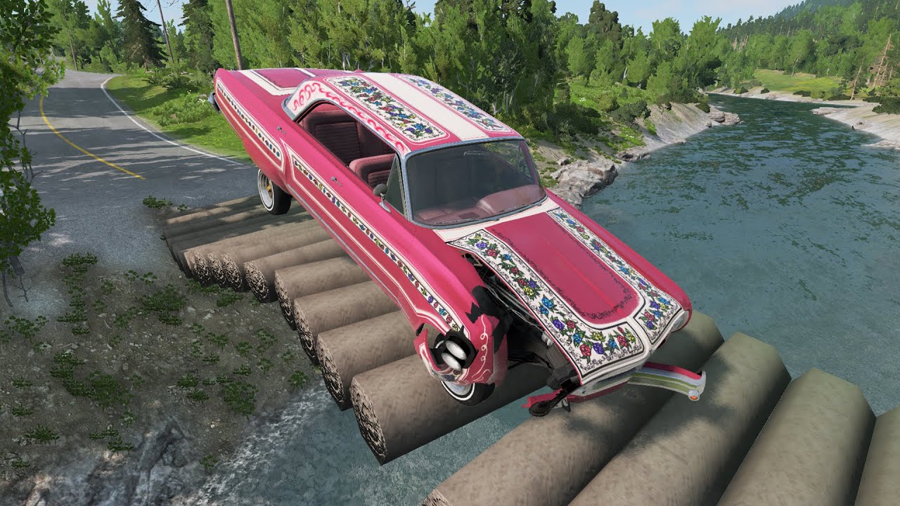 Log Bridge vs Cars - BeamNG drive
