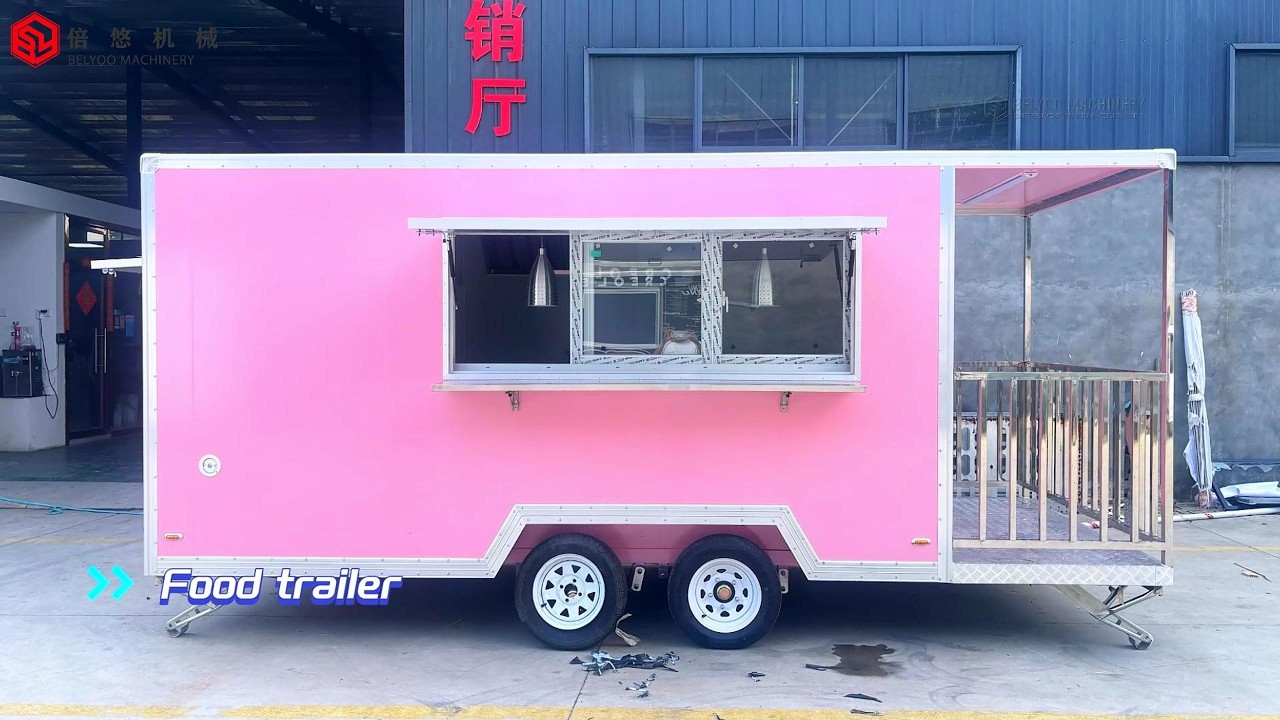 15FT Pink Single Window Square Food Trailer with Fence