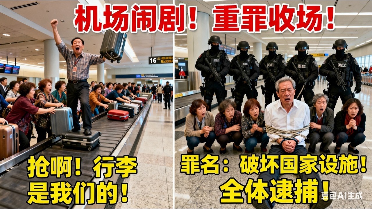 中國大爺大媽團在溫哥華機場瘋搶行李，跳上轉盤大鬧國際大廳，驚動加拿大皇家騎警重案組，以破壞基礎設施罪名全團被捕！