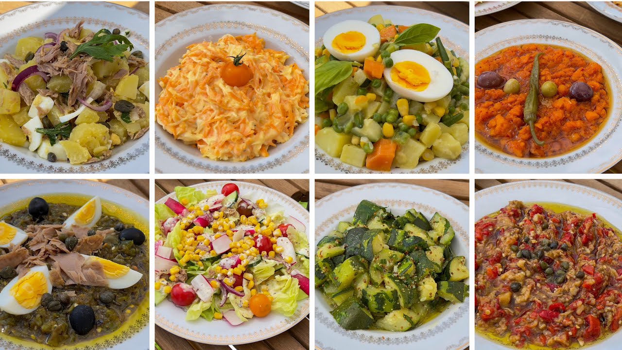 8 سلاطات امك حورية مشوية بطاطا قرع اخضر باتنجال مشوي ….🥬🥕🌽🌶🫑🥗🥙