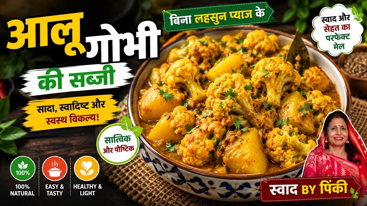 माँ के हाथों जैसा स्वाद 😍 बिना प्याज लहसुन की आलू गोभी मटर की सब्जी | Satvik Recipe #Swadbypinki 