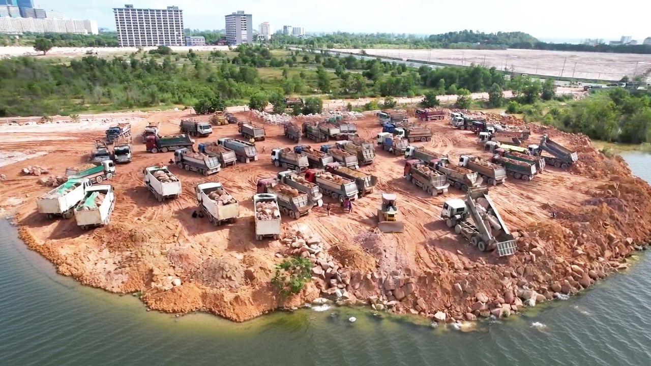 Amazing Large Size Land Reclamation With Mighty Heavy Dozers, Dump Trucks Transport & Moving Earth