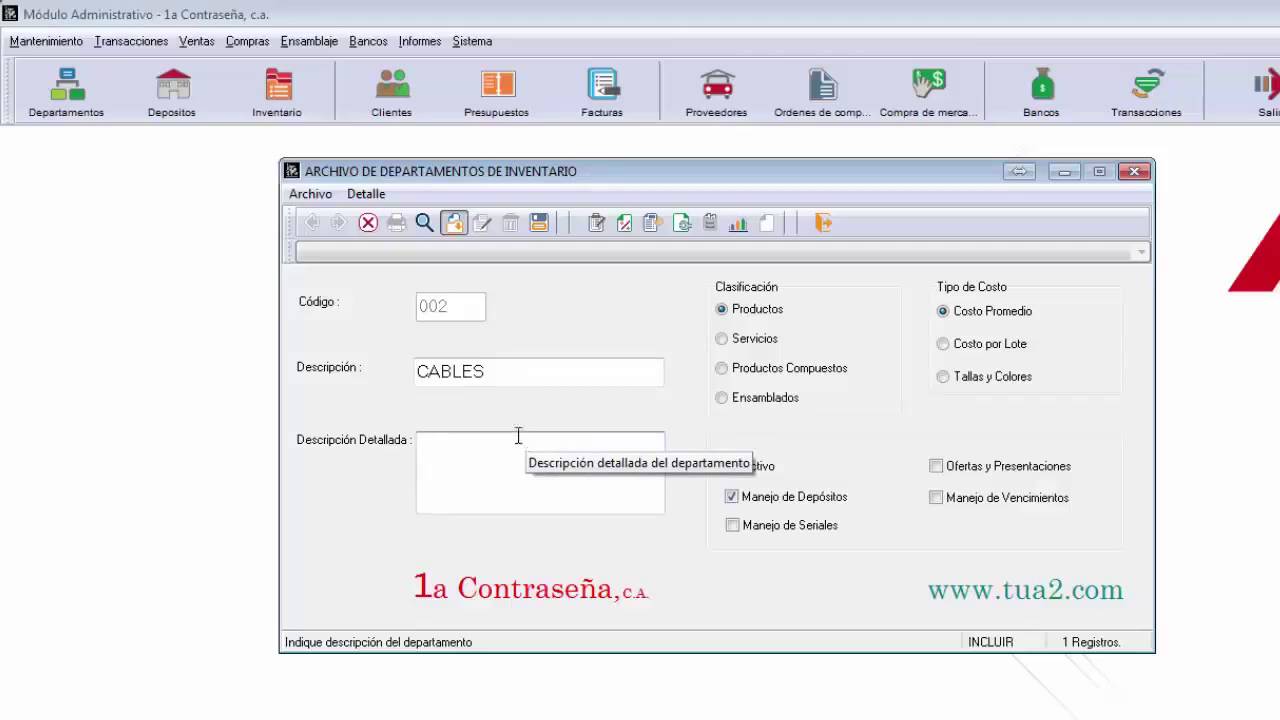 Como crear departamentos en el sistema a2