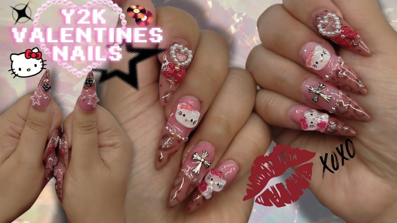 ⛓⁺‧₊˚ ཐི⋆♱ ✮ Y2K Hello Kitty Valentine’s Day Nails 💞| Valentine's Nail Art | Gel X ✮♱⋆ཋྀ ˚₊‧⁺⋆⛓