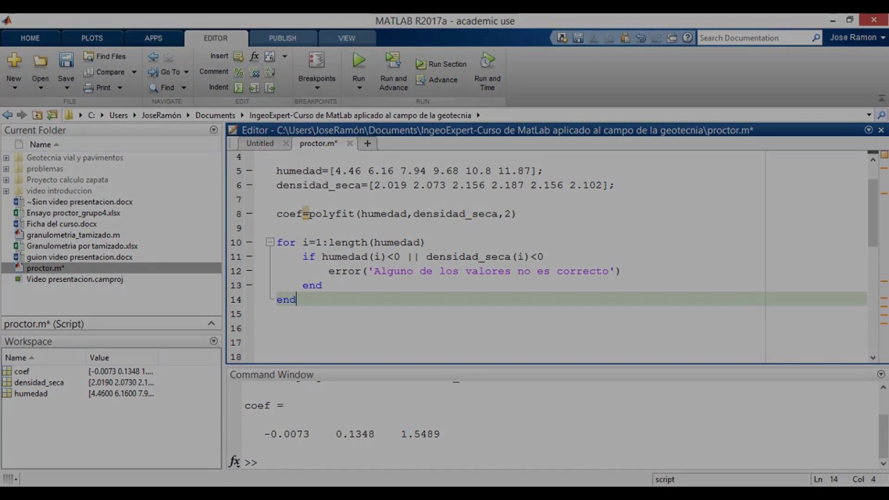 Curso de programación en MatLab aplicado a Geotecnia