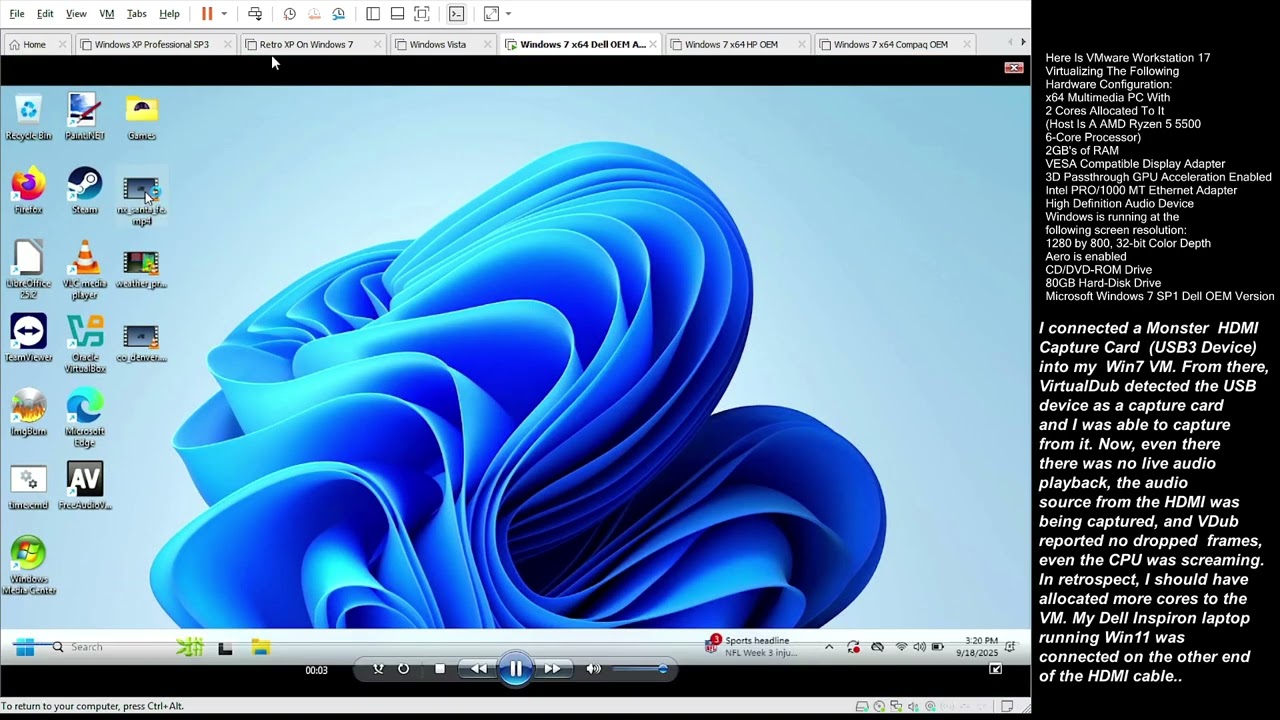 Monster in the VM (Monster Capture Card Captured in Win7 on VMware Workstation 17)