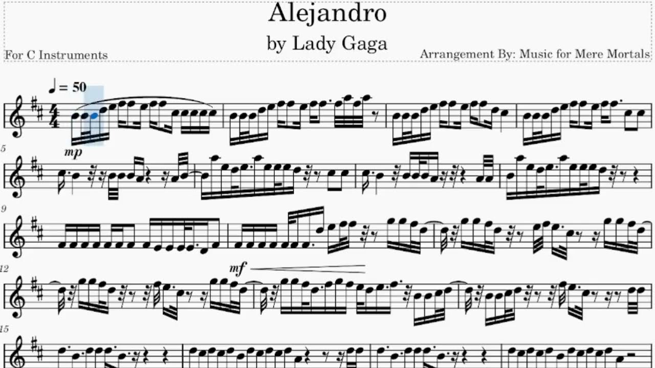 Alejandro - by Lady Gaga - Play Along for C Instruments