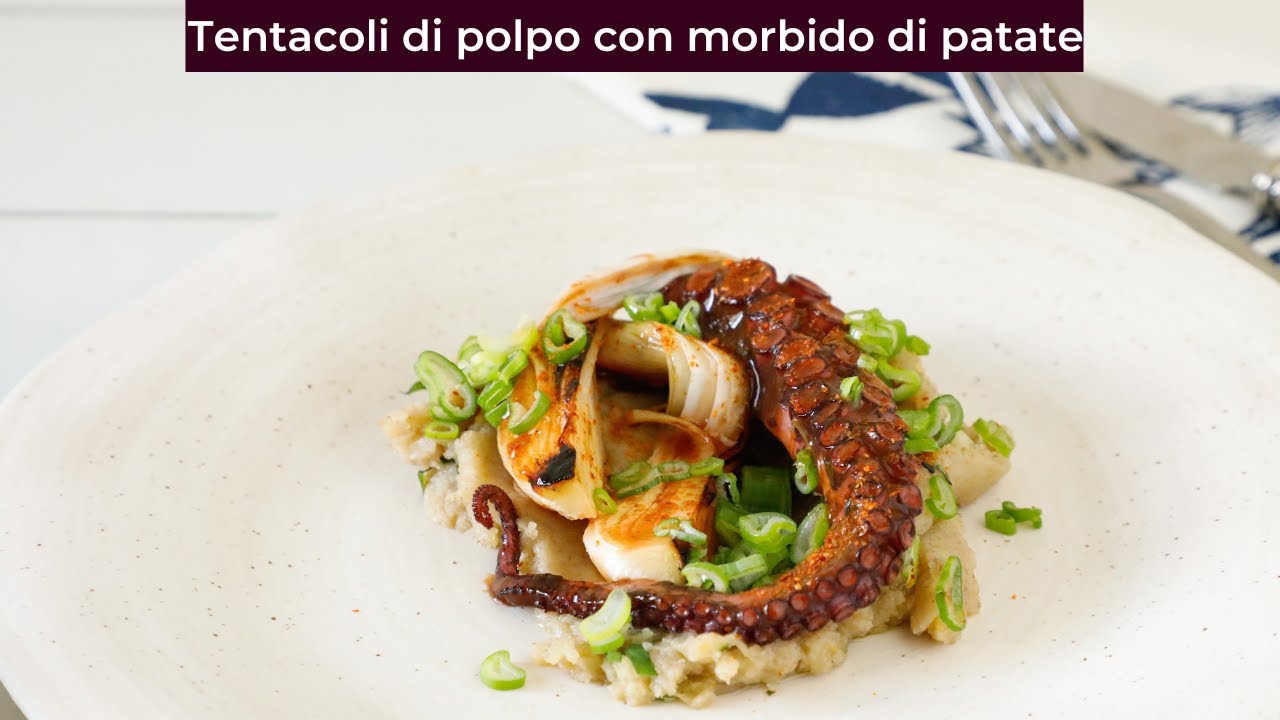 Tentacoli di polpo con morbido di patate e olive taggiasche - secondo piatto di pesce - Saporie