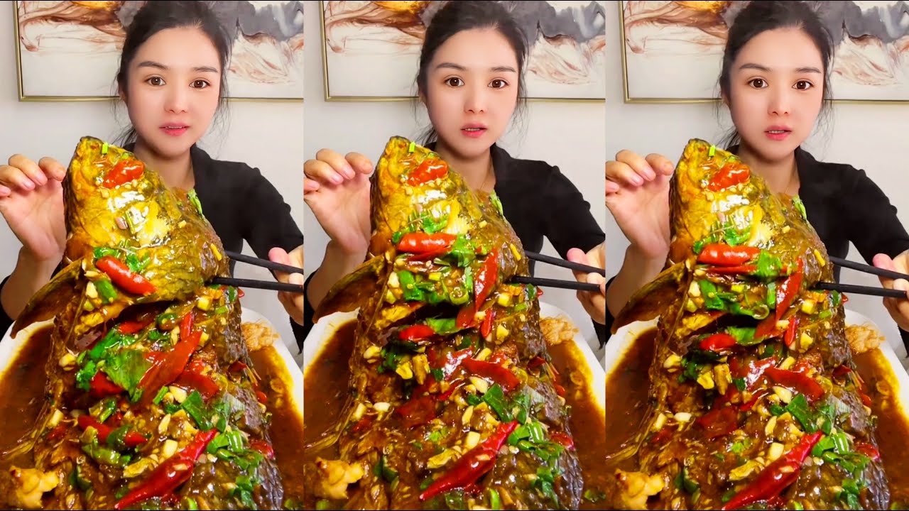 Chinese Food Mukbang: Enjoying Fish Head Curry with Spicy Seafood and ASMR Eating Sounds