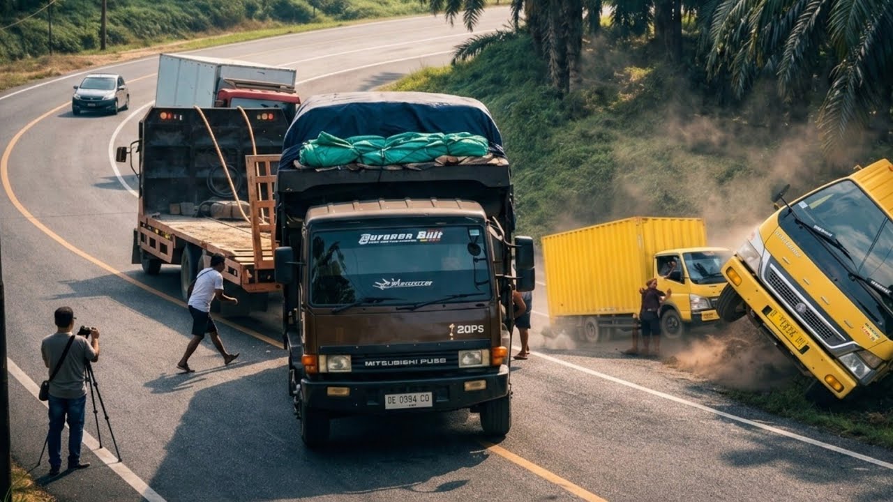 Truck Muatan 10 Ton Terbalik || Aksi Heroik Sopir Muda Selamatkan Truck Rem Blong Di Bukit Kodok