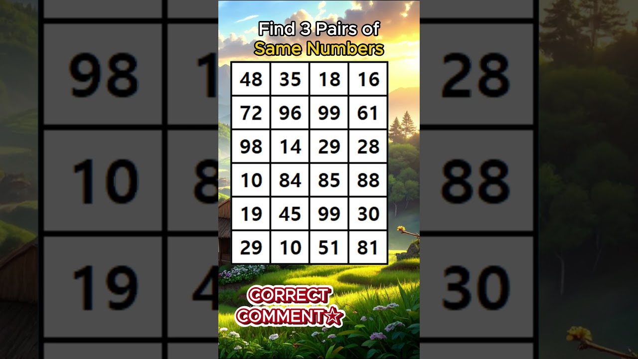 Find 3 pairs of identical numbers/STAY FOCUSED! /Dementia Prevention Quizzes/Tests.No.61