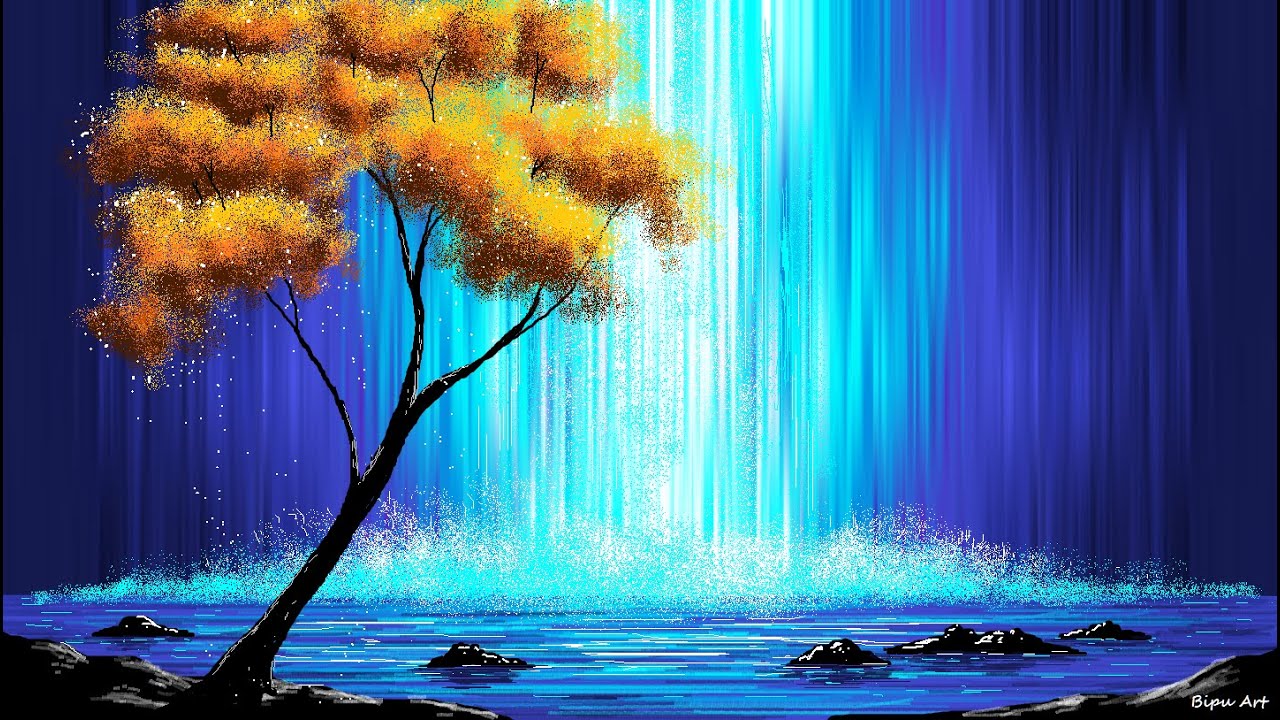 Waterfall Scenery Drawing | How to Draw in Ms Paint |drawing in paint in computer | Ms paint drawing