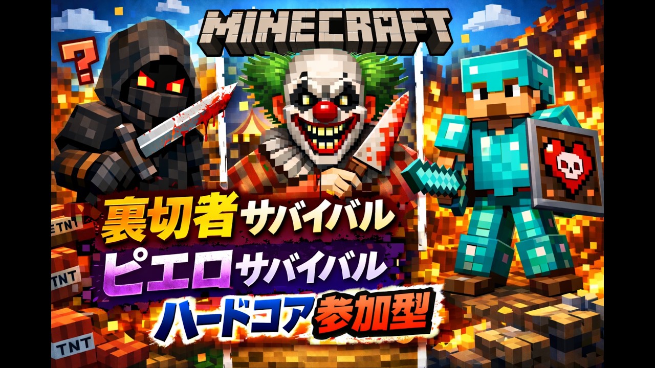 minecraft【統合版】ピエロ＆裏切り者サバイバル＆ハードコア参加型　【初見大歓迎!!】
