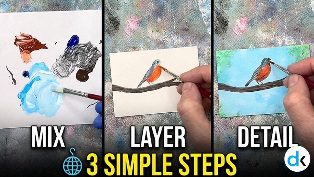 Easily Painting a Robin, Acrylic techniques Short
