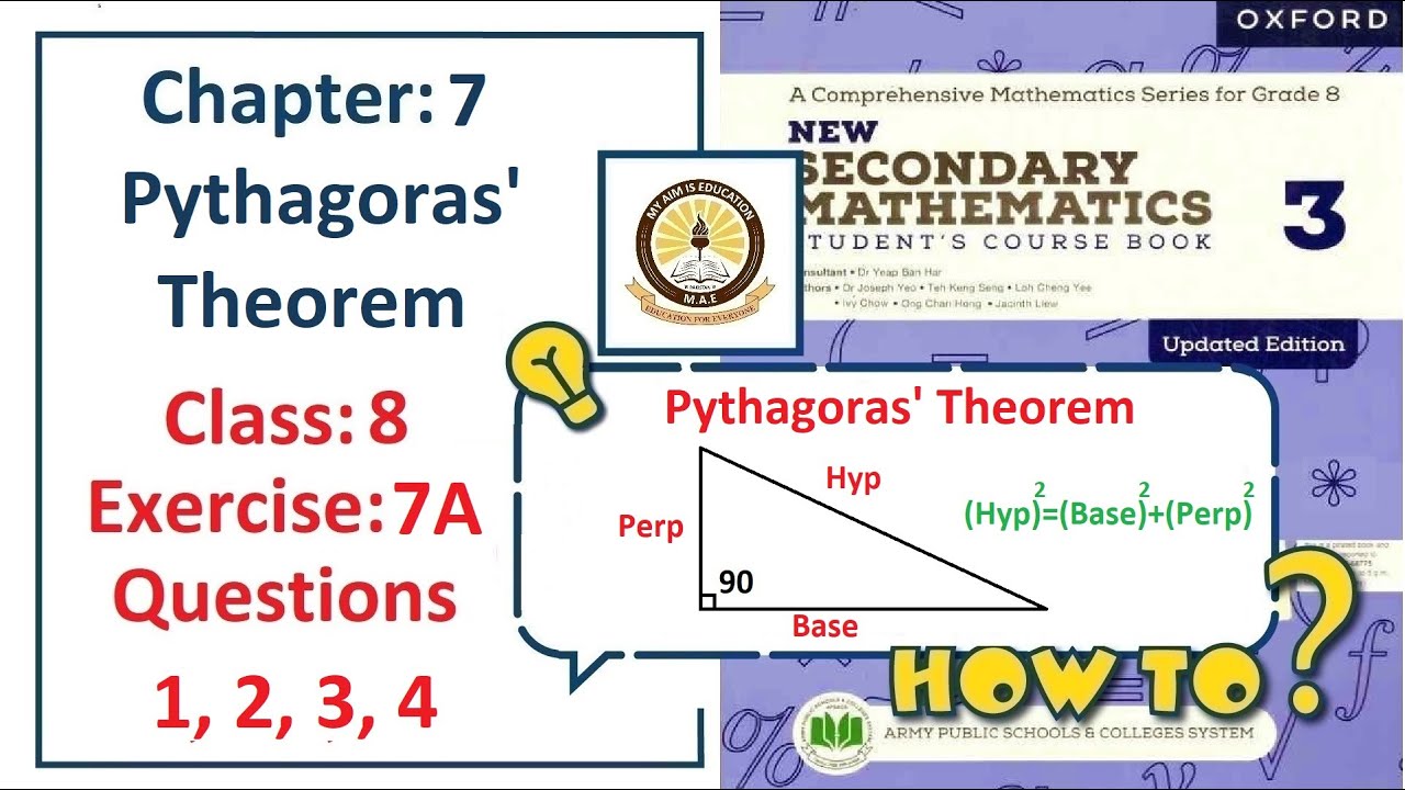Exercise 7A Question 1, 2, 3, 4 – (Pythagoras' Theorem)  Complete solution – APS Math Class 8.