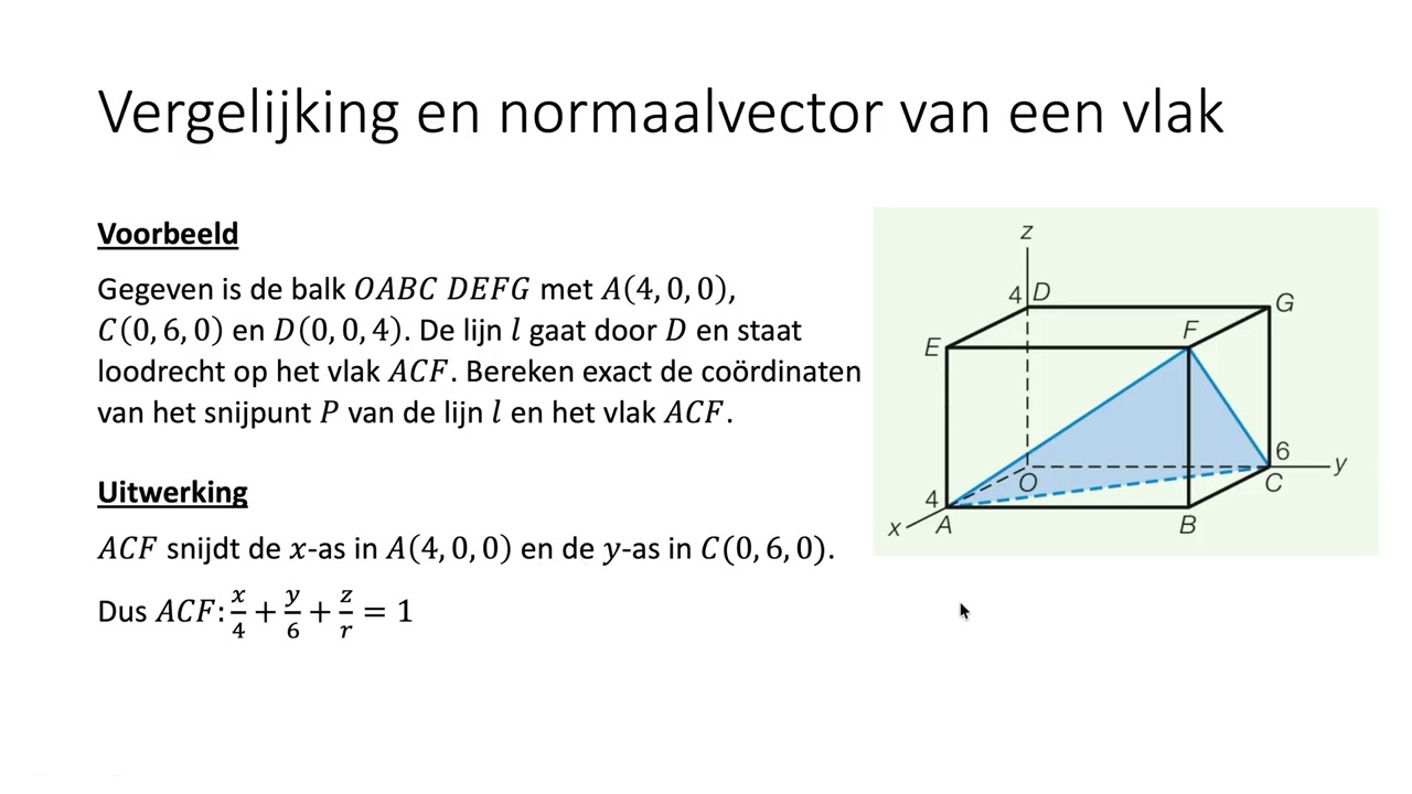 Vergelijking en normaalvector van een vlak (VWO wiskunde D)