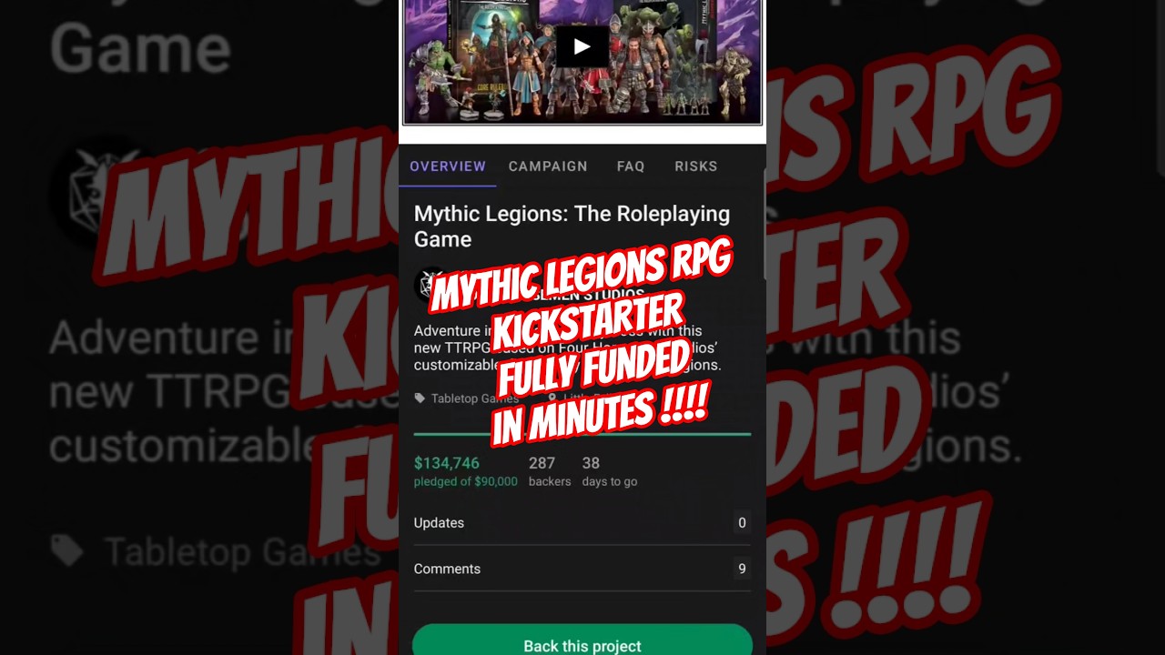 Проект Mythic Legions RPG на Kickstarter полностью профинансирован за считанные минуты!!!