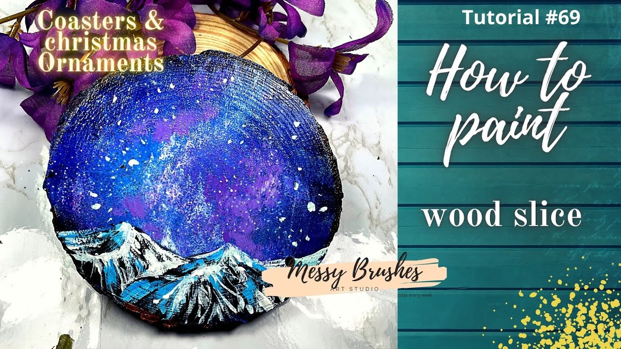 Galaxy acrylic painting tutorial for beginners| How to paint wood slice | DIY tiny art