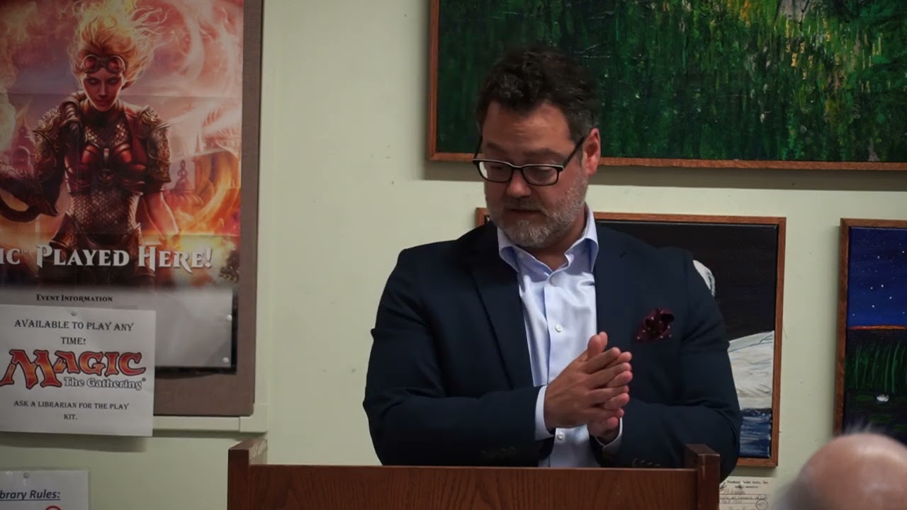 Trygve Throntveit of the Minnesota Humanities Center speaking to Indivisible Bemidji