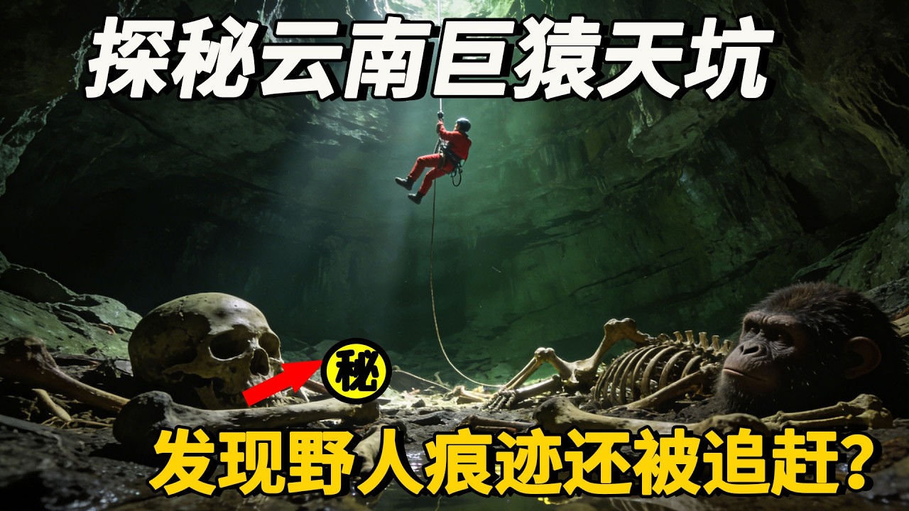 小夥探秘雲南巨猿天坑，索降180米深淵被殘余的骸跡嚇暈，意外發現野人活動痕跡還被追趕？