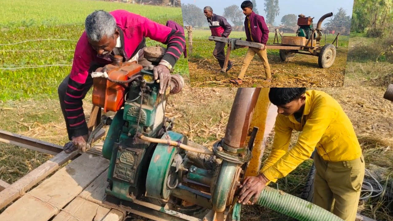 8 Hours Power Diesel engine Water Pump Machine Setup Kisan Ka  Indian Water Pump India Village Life 