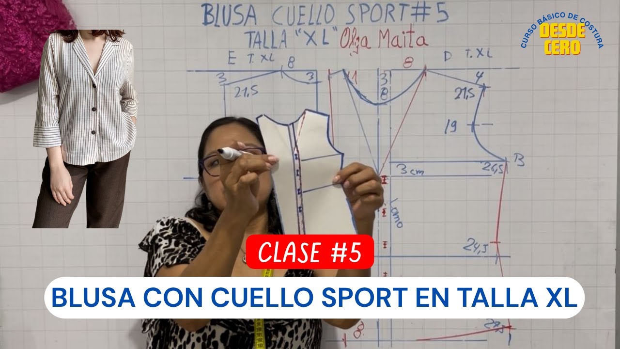 BLUSA CON CUELLO SPORT EN TALLA XL- Clase #5- Curso B&aacute;sico de Costura desde Cero