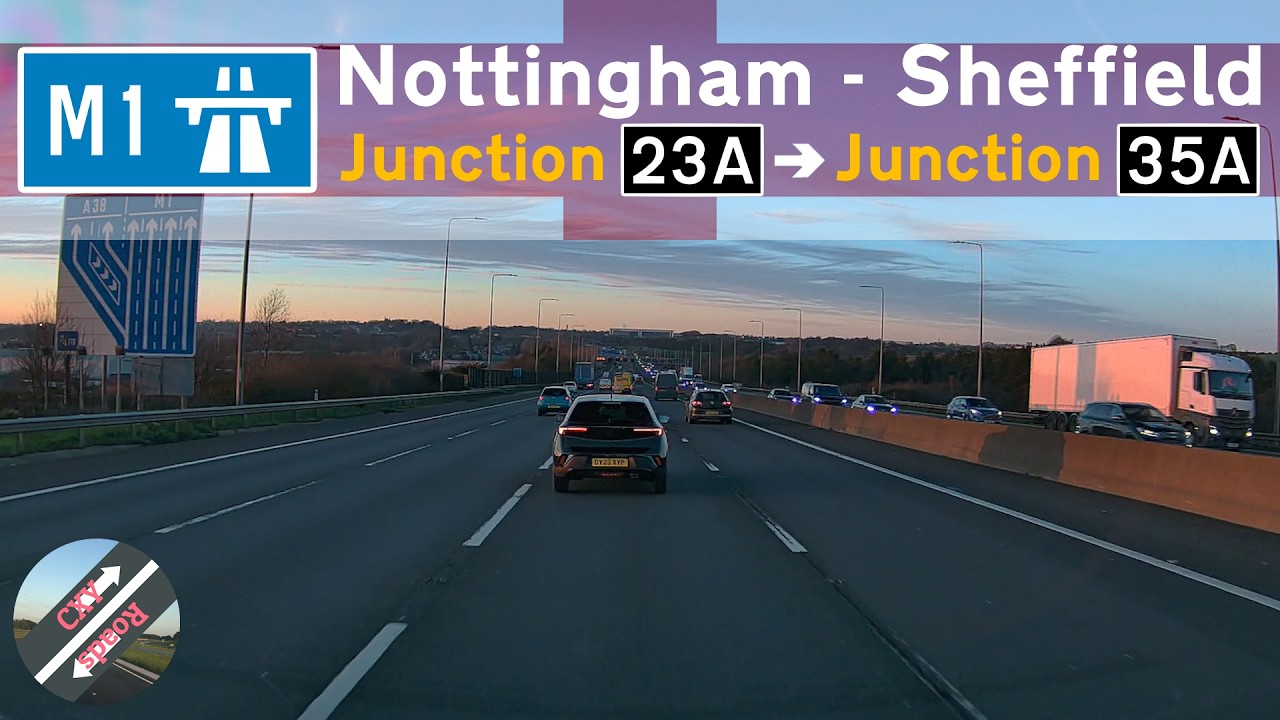 [UK] UK Drives - M1 motorway, Nottingham - Sheffield | sunset evening rush hour drive