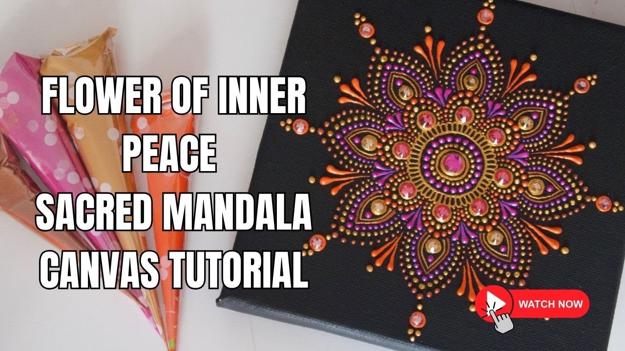 Pink Flower of Inner Peace Mandala Canvas Painting Using Acrylic Paint Cones | Henna & Dot Art ✨