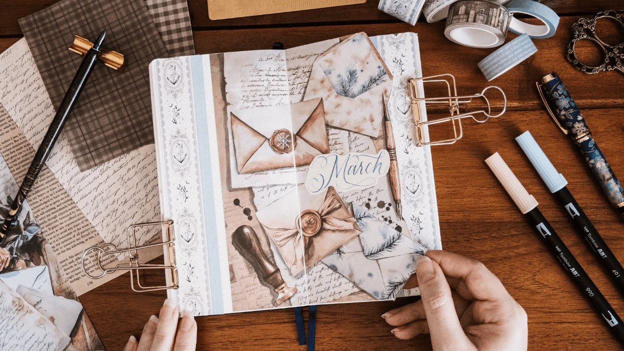 March Journal Setup ✉️ Light Academia Vintage Letters Theme in a Travelers Notebook | Plan With Me
