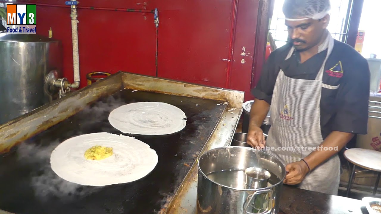Indian Crepe Stuffed With Potato Curry  - Masala Dosa - Street Food