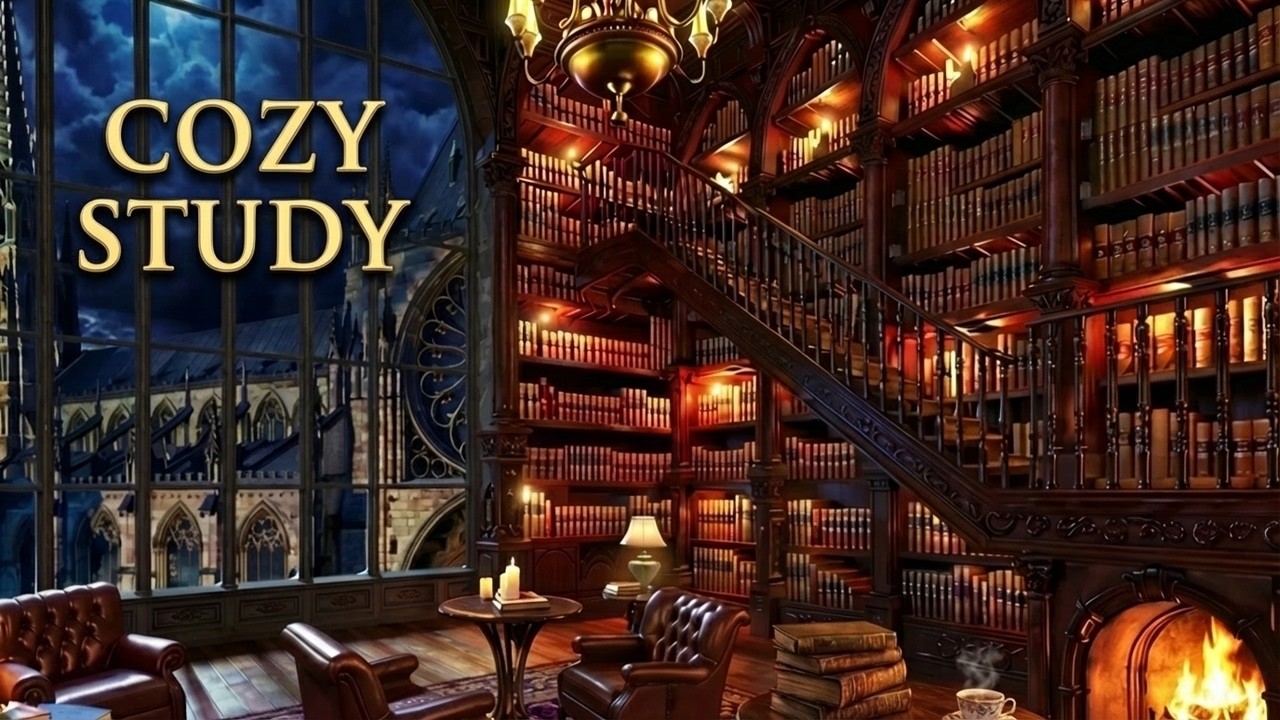 Victorian Gothic Study | Cozy Fireplace Ambience