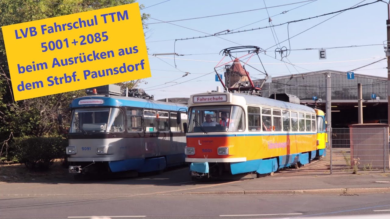 Fahrschul TTM 5001+2085 beim Ausrücken aus dem Strbf. Paunsdorf / LVB Straßenbahn