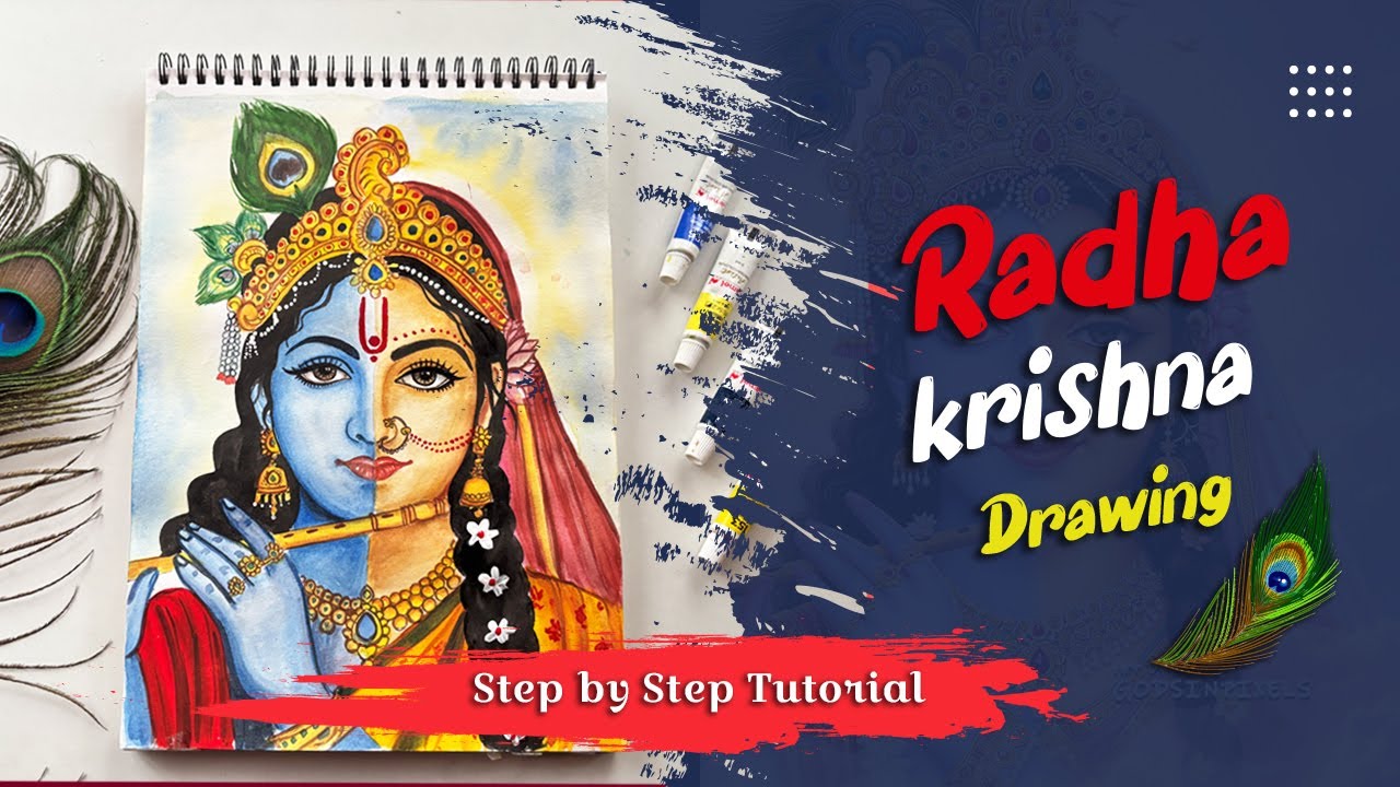 How to Draw Radha Krishna, Radha Krishna Drawing, Watercolour Drawing Tutorial 