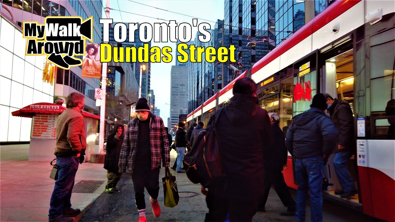 Toronto walk on Dundas Street from Parliament to University Ave, filmed in 4k