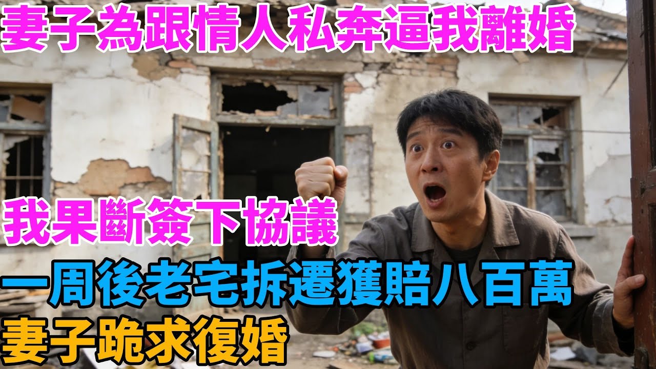 妻子為跟情人私奔，編造謊言逼我離婚。我果斷簽下協議一週後老宅拆遷獲賠八百萬，妻子跪求復婚#男頻#有聲書#爽文#男主#原創