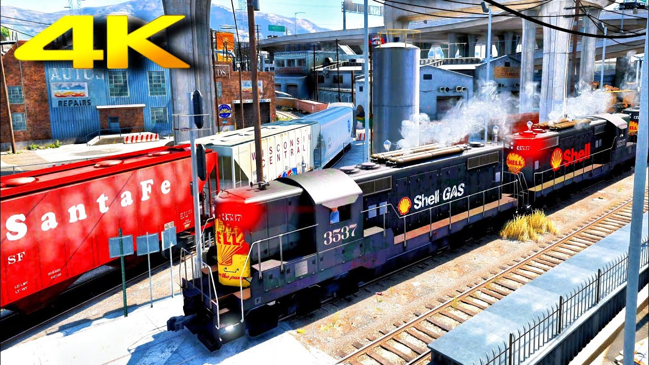 Santa Fe Freight Meets Shell Gas Locomotive 🚉 | GTA 5 Train Mods