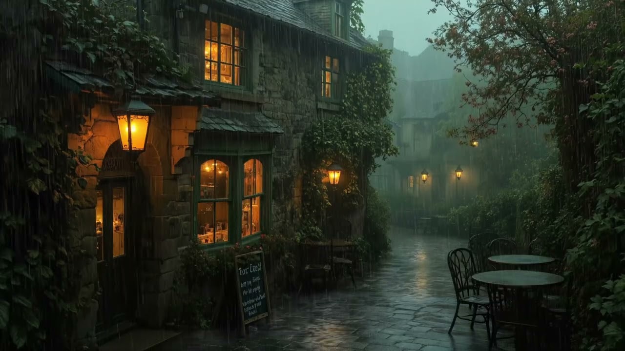Dark Academia Music with Sound of Rain | Cozy Coffee Shop Ambience at London Street | Classic Music